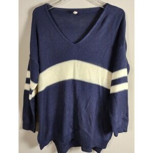 Wishlist Womens Size S‎ Blue Cream Stripe Long Sleeve Knit Sweater Academia